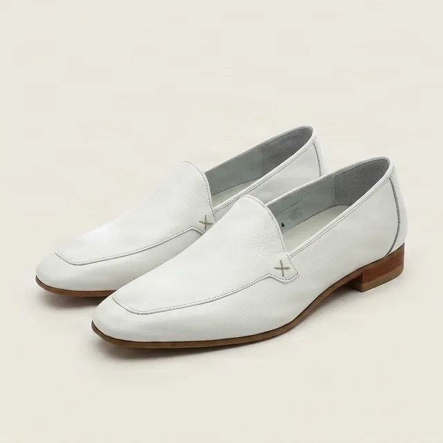 White leather venetian loafers square toe