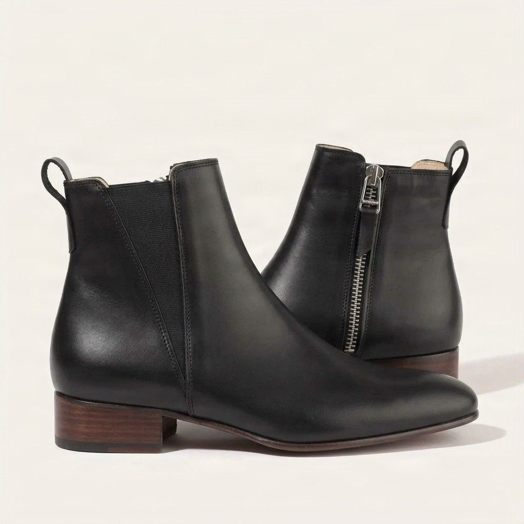 Black leather chelsea boots side zip