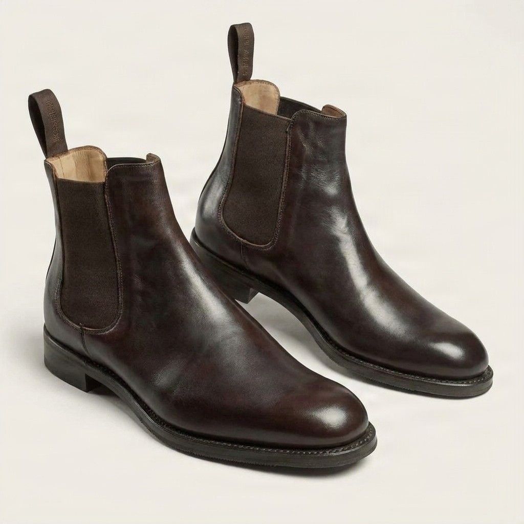 Brown leather chelsea boots pull tab