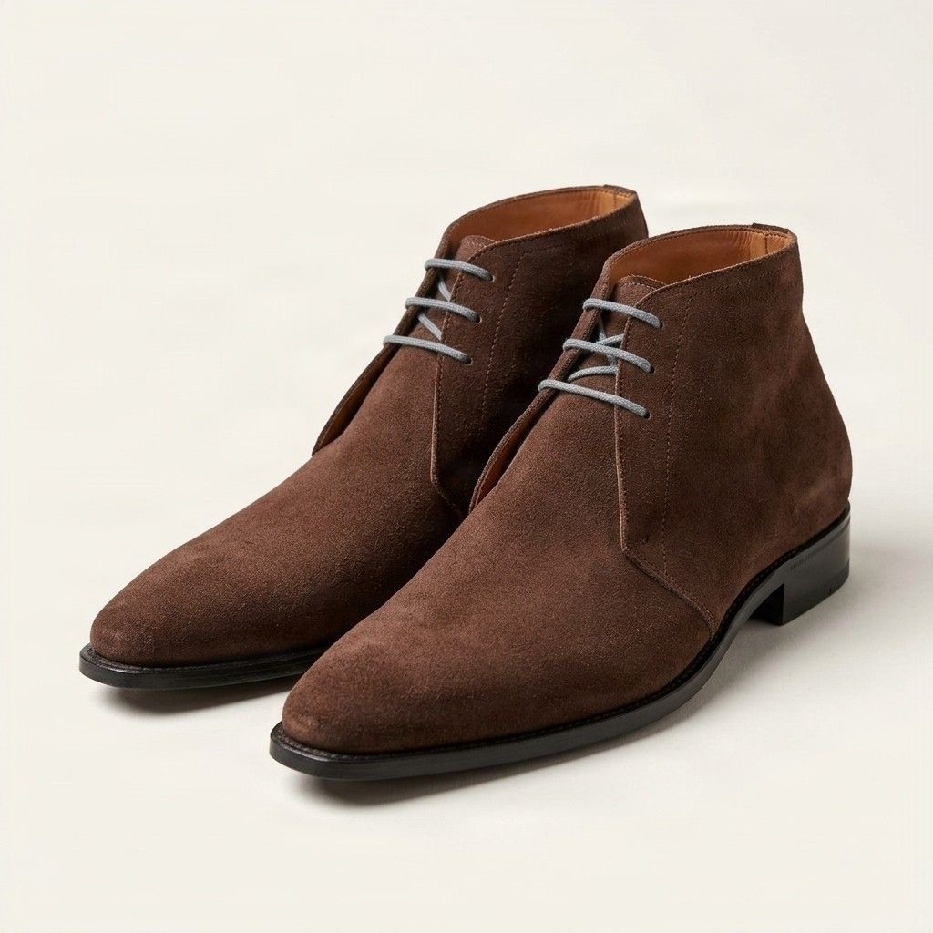 Brown suede chukka boots pointed toe
