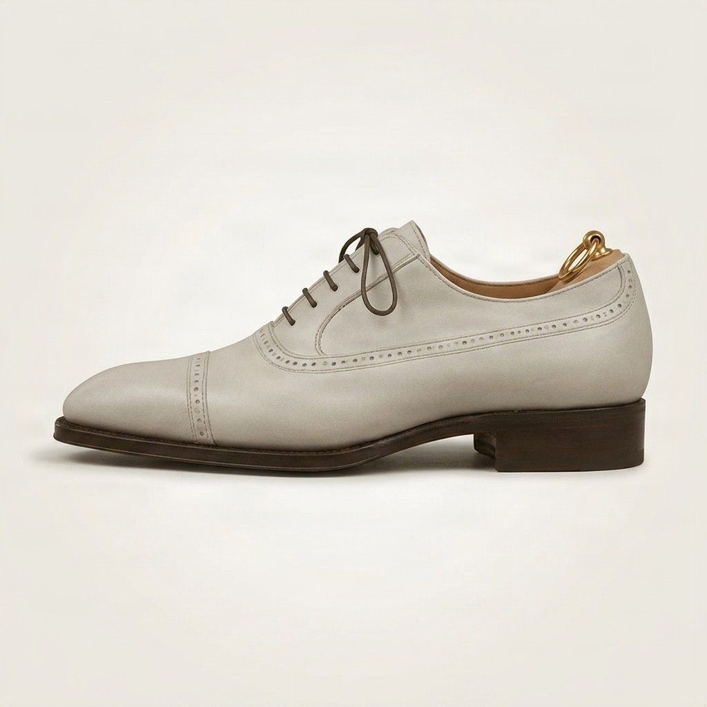 Grey leather cap toe brogues