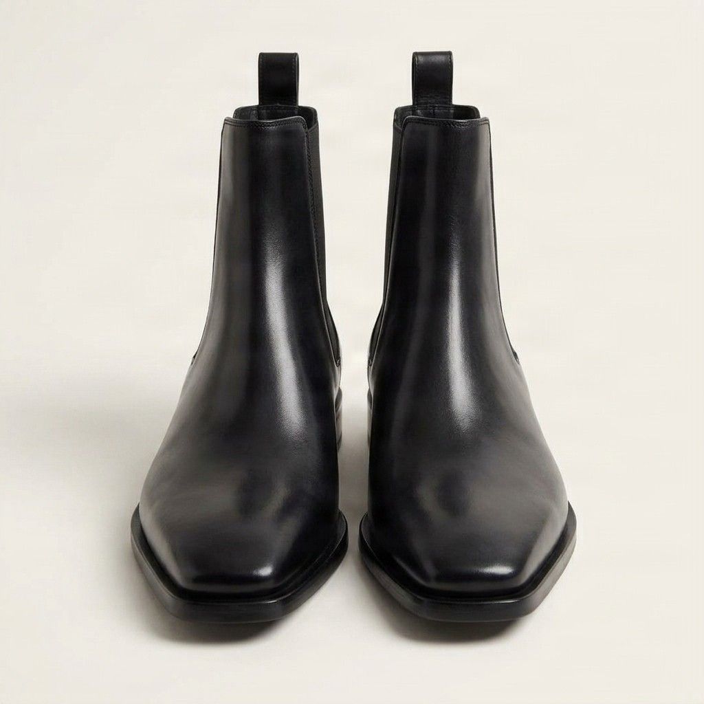 Black leather chelsea boots square toe