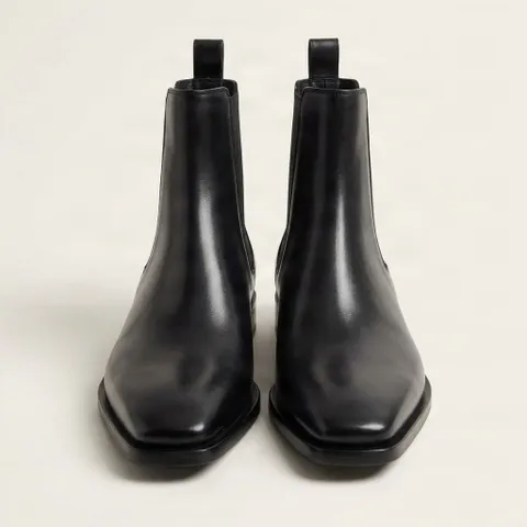 Black leather chelsea boots square toe
