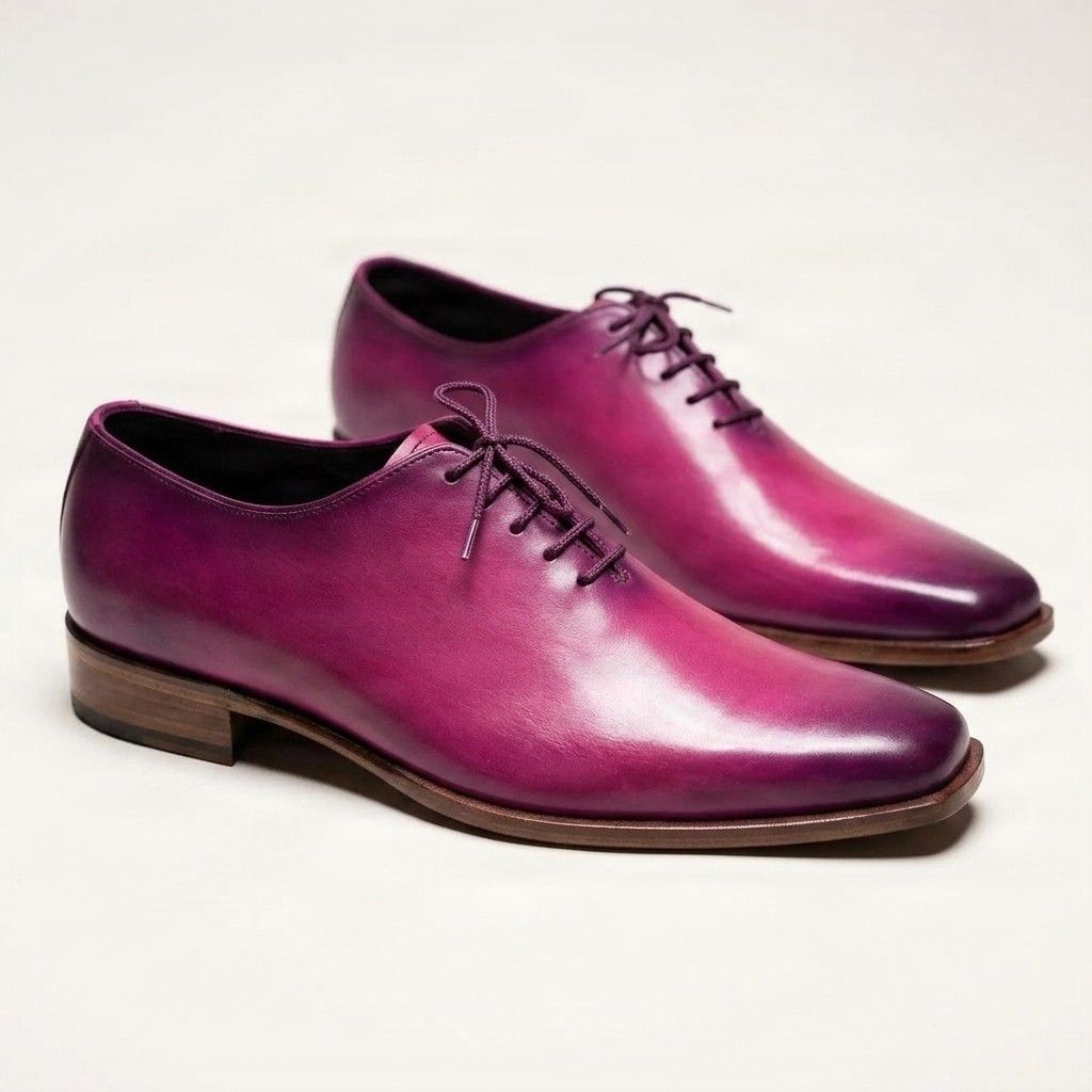 Purple leather wholecut oxfords