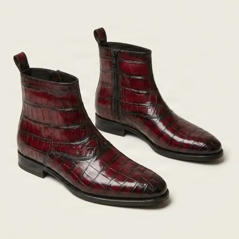Burgundy alligator Chelsea boots