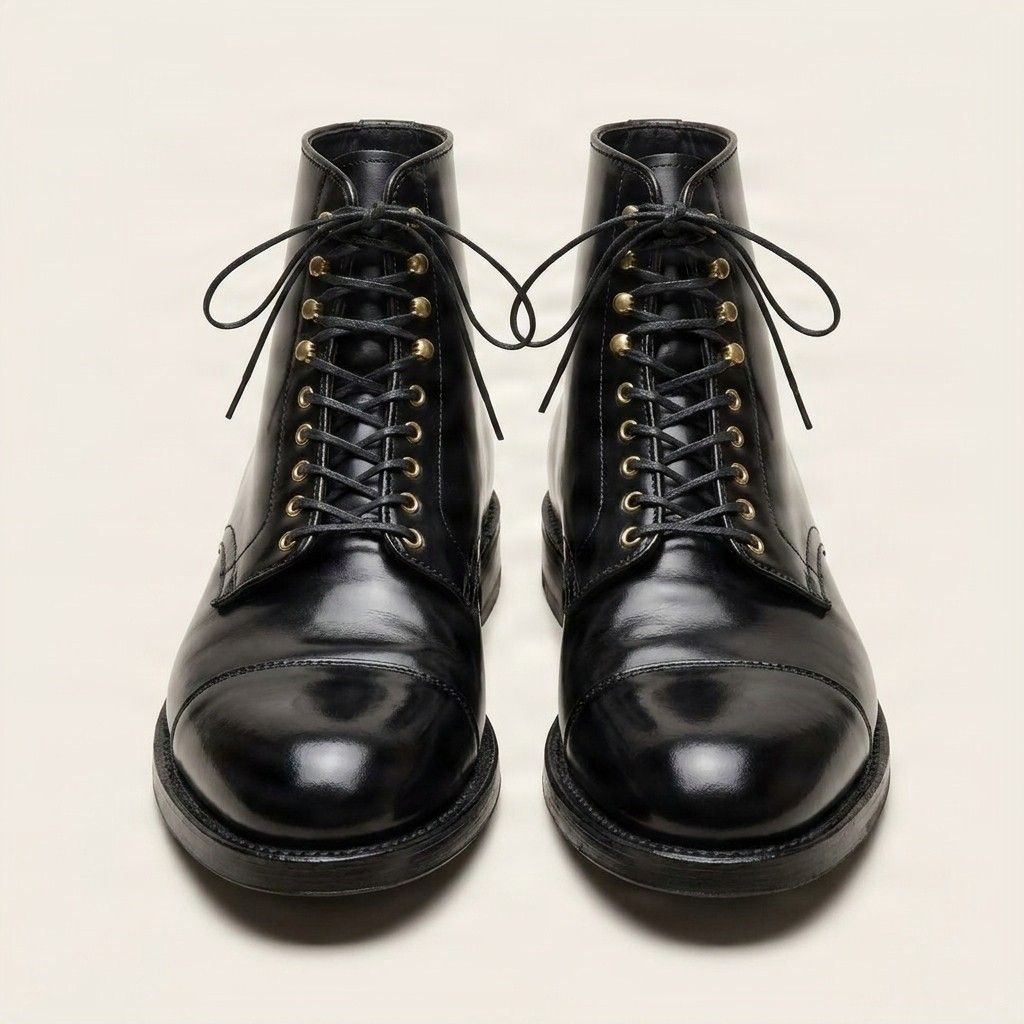 Black leather dress boots cap toe