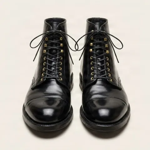 Black leather dress boots cap toe