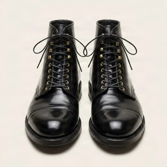 Black leather dress boots cap toe
