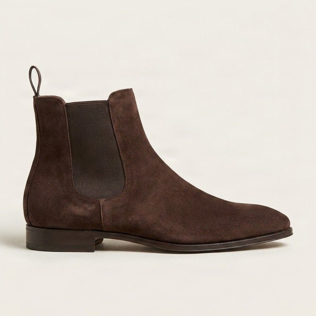 Dark brown suede chelsea boots