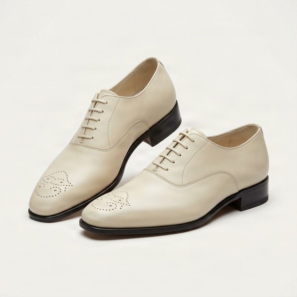 Cream leather derby shoes