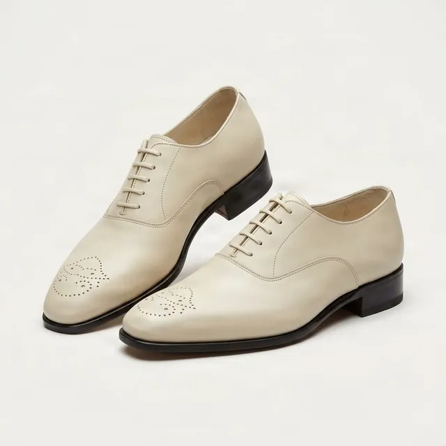 Cream leather derby shoes