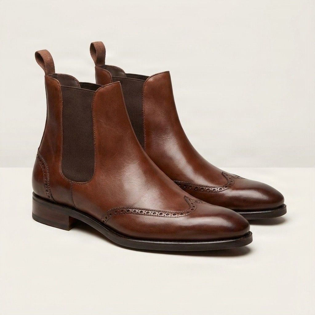 Brown leather chelsea boots wingtip