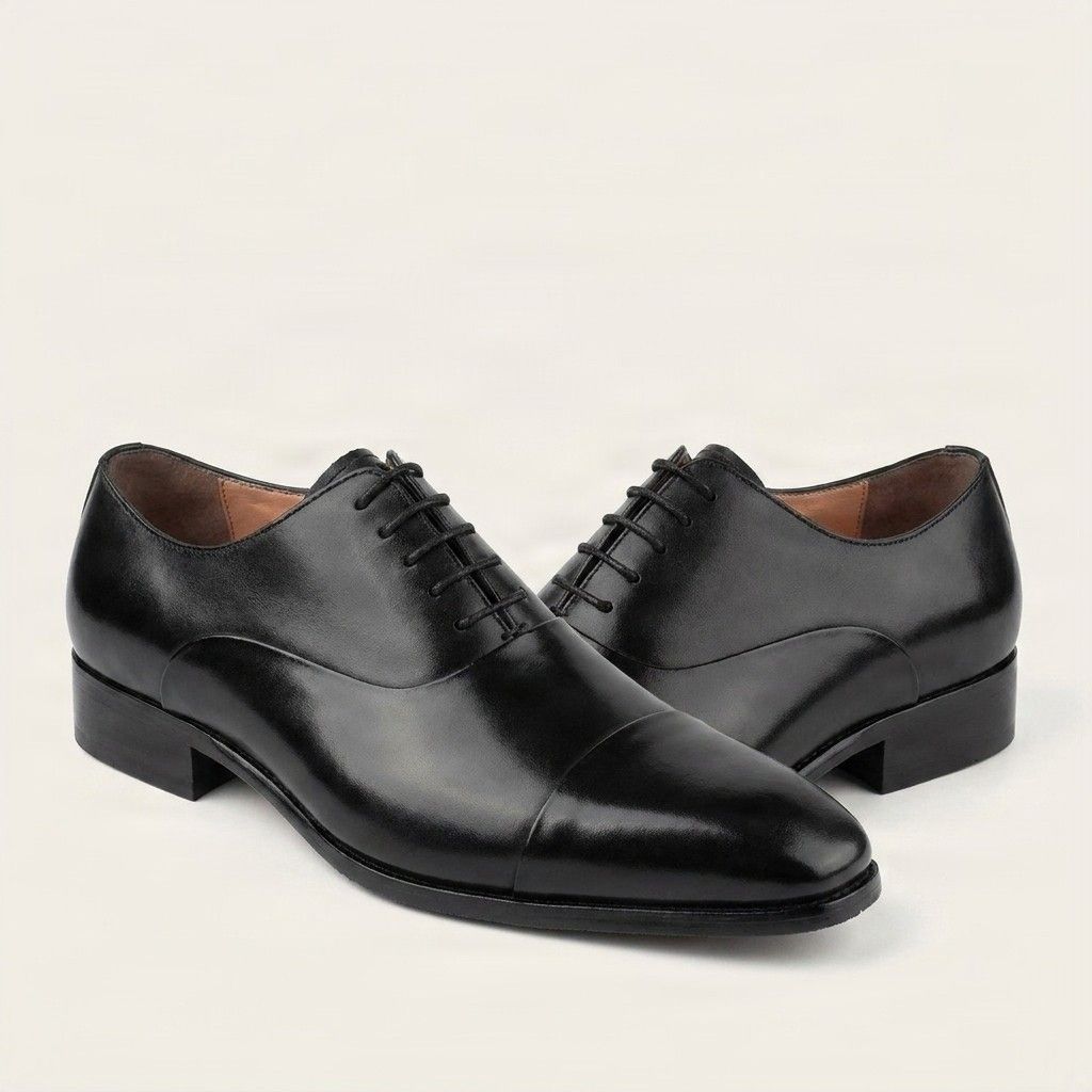 Black leather oxford shoes square toe