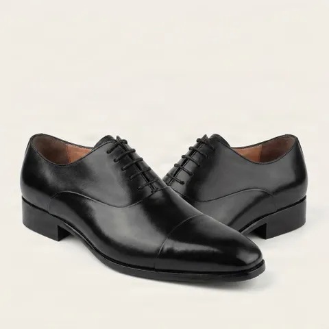 Black leather oxford shoes square toe