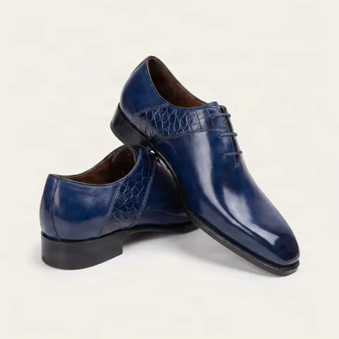 Blue alligator oxford leather shoes