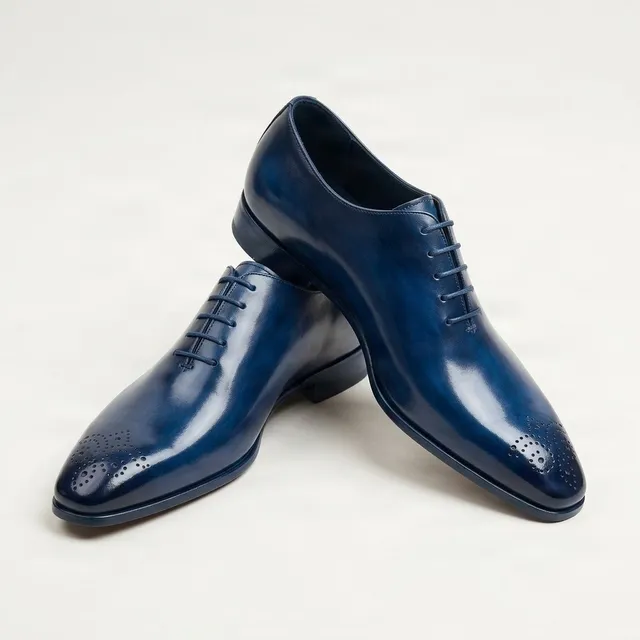 Blue leather wholecut oxfords seamless