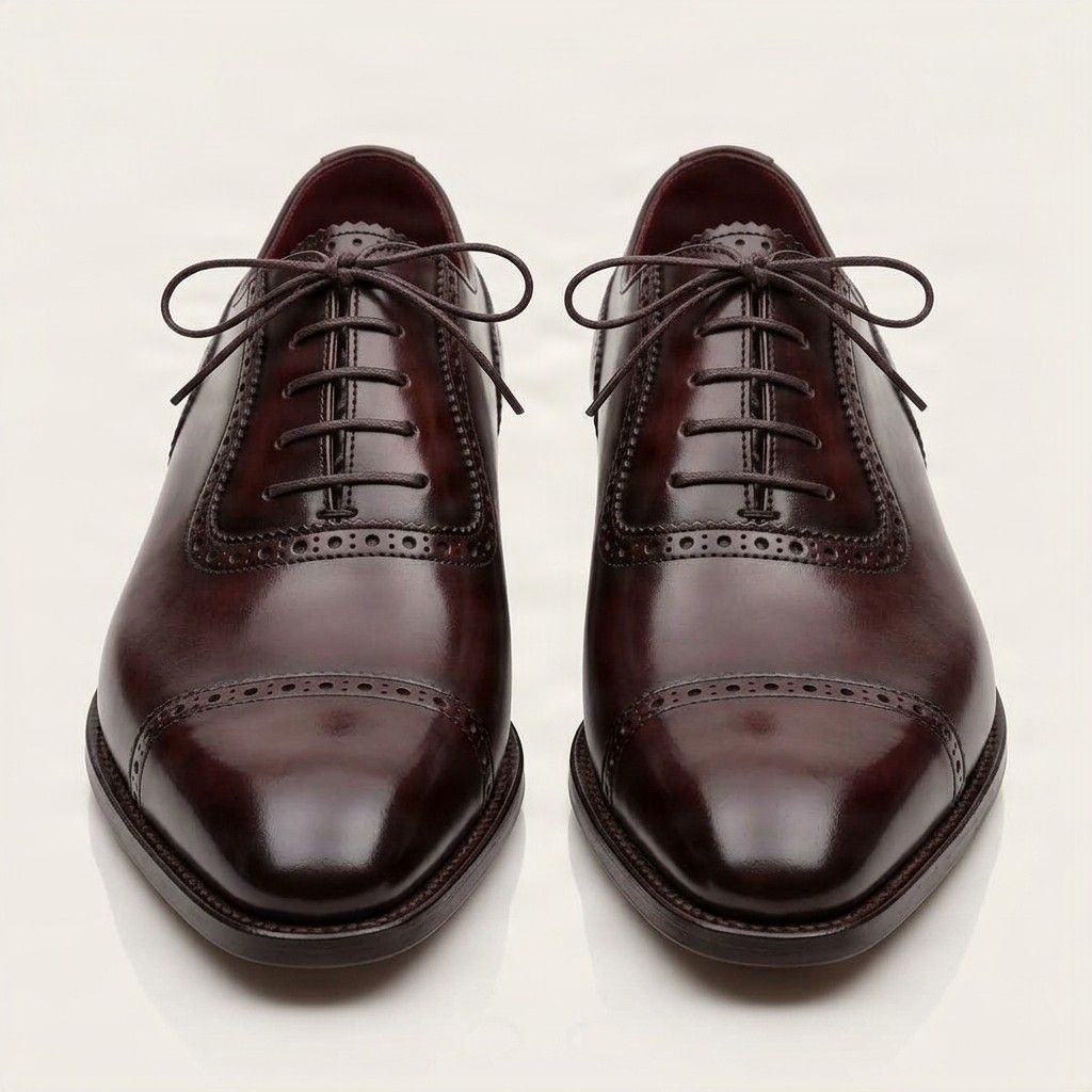 Burgundy leather cap toe brogues