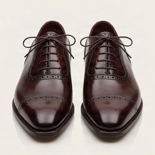 Burgundy leather cap toe brogues