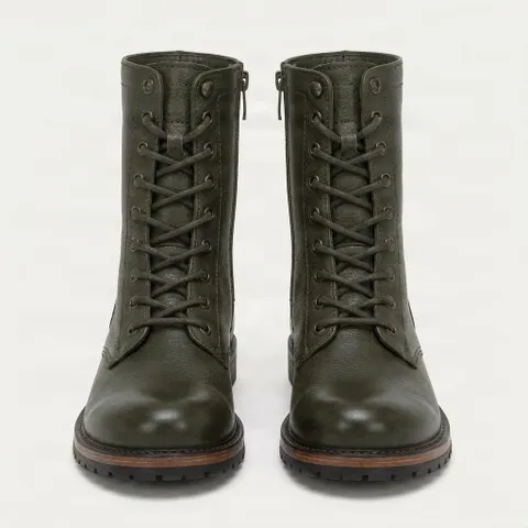 Green leather combat boots