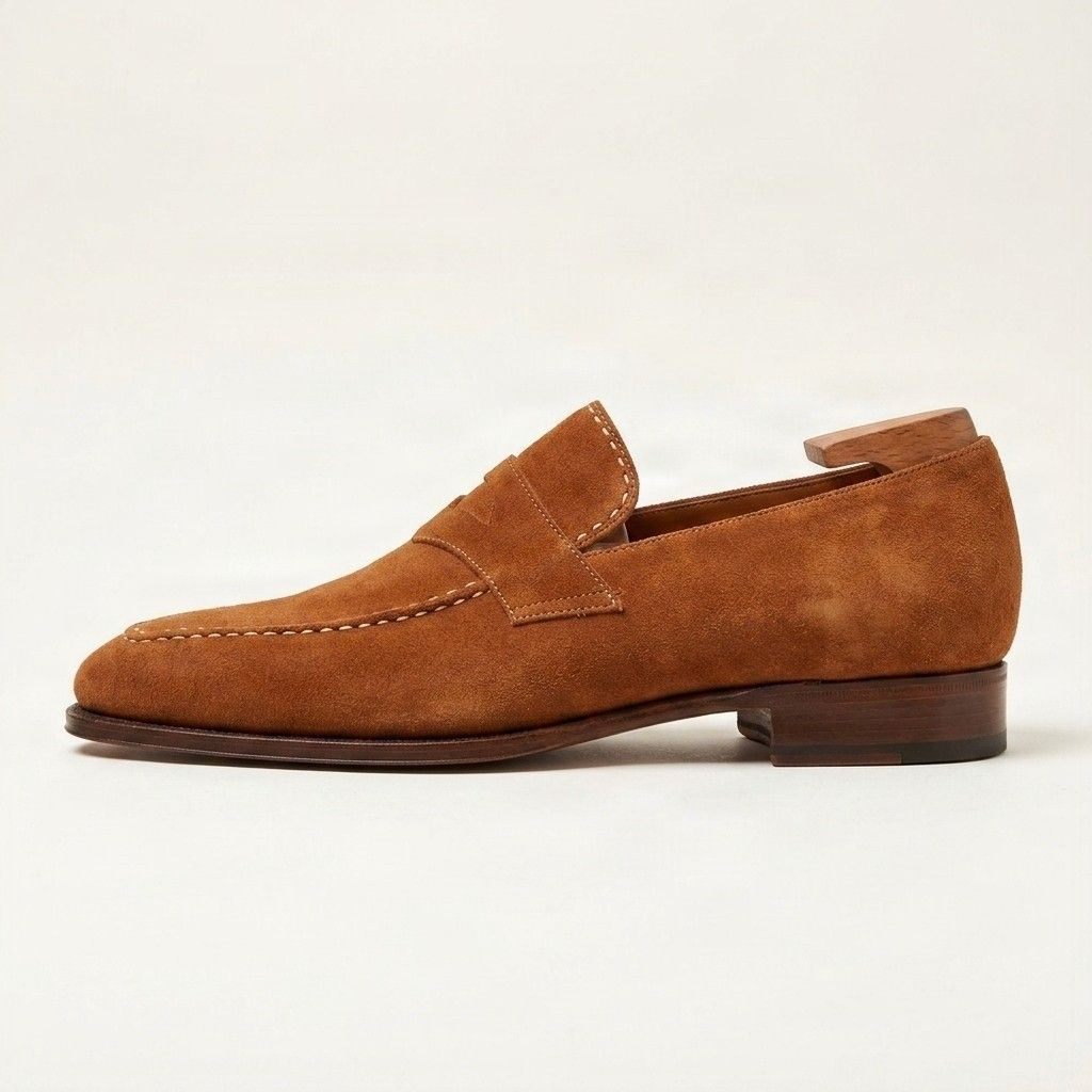 Tan suede penny loafers