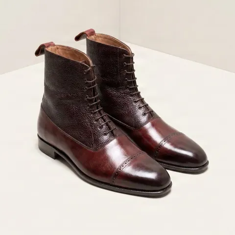 Burgundy leather dress boots cap toe