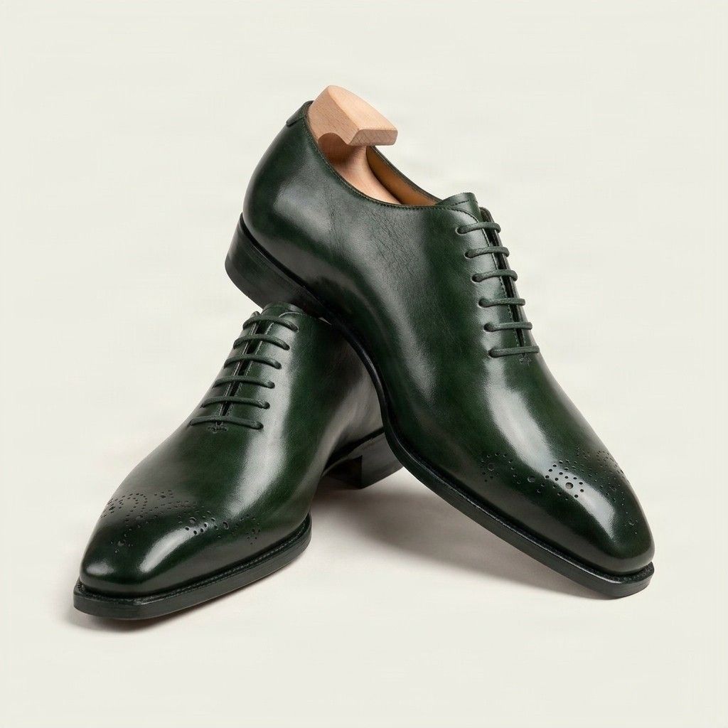 Green leather oxford shoes