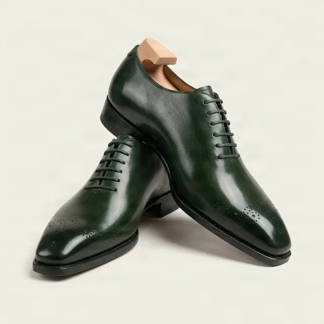 Green leather oxford shoes