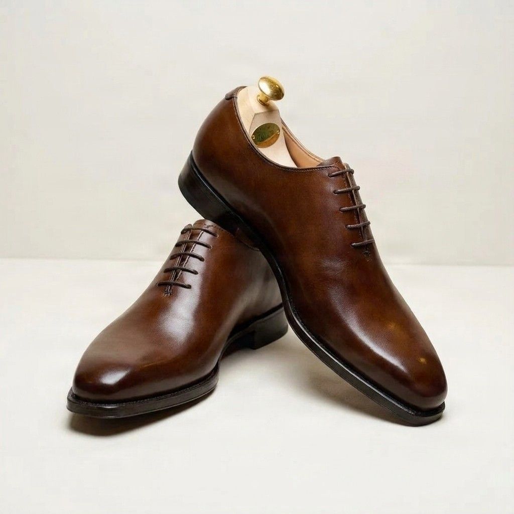 Brown leather wholecut oxfords square toe