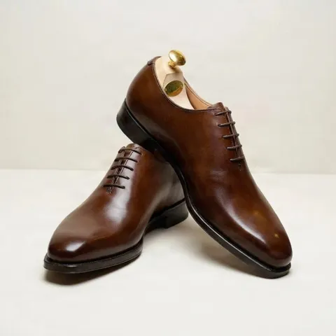 Brown leather wholecut oxfords square toe