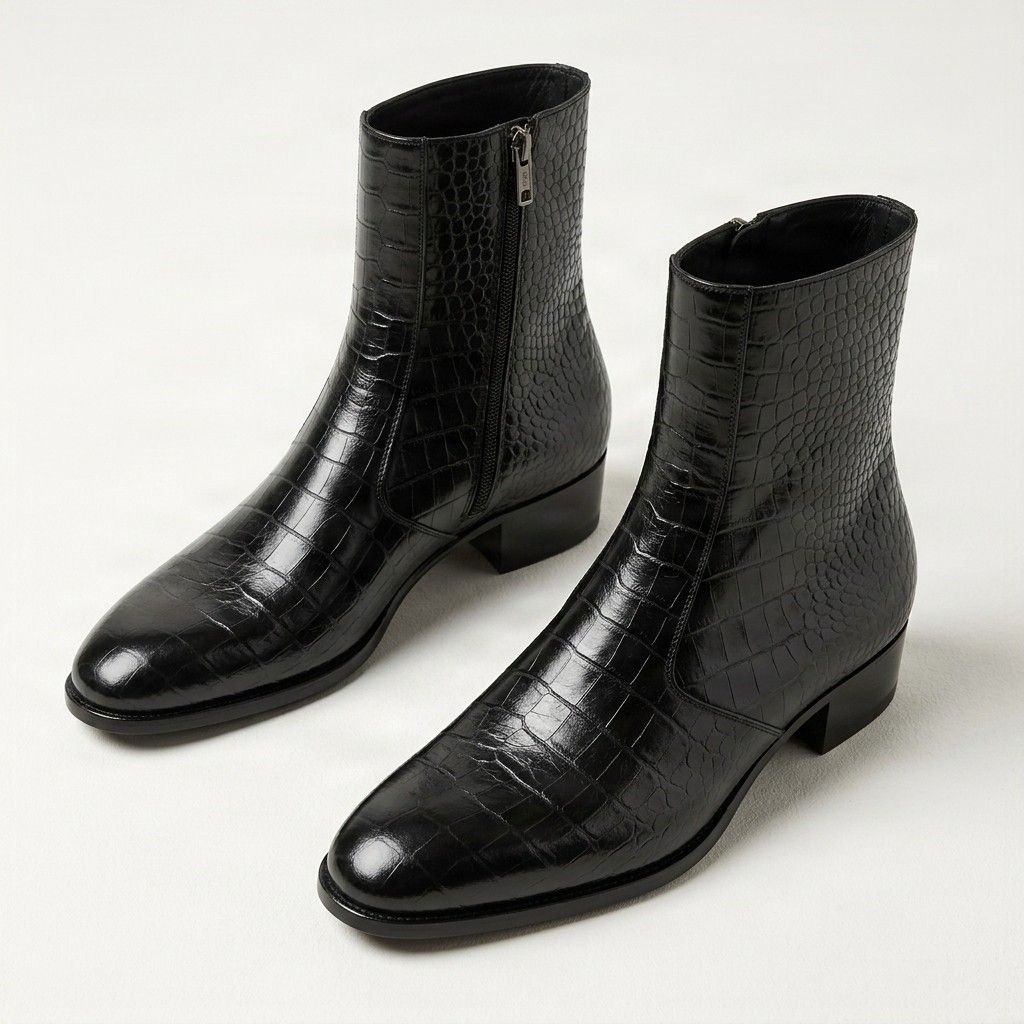 Black crocodile ankle boots