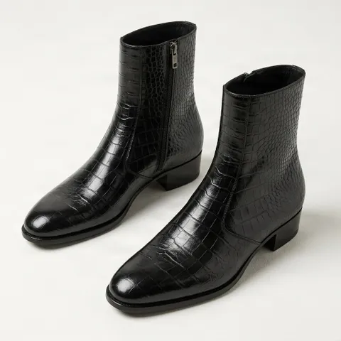 Black crocodile ankle boots