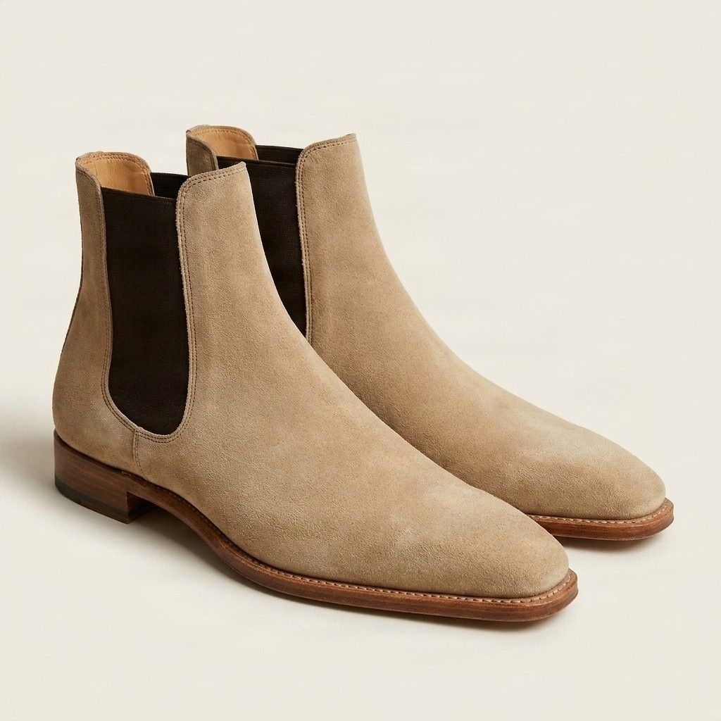 Beige suede chelsea boots pull on