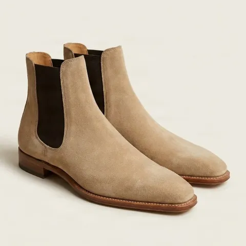 Beige suede chelsea boots pull on