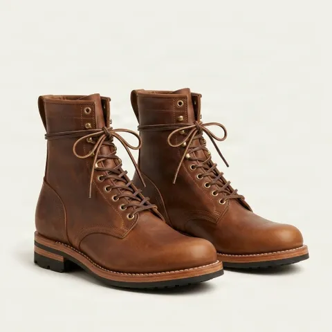 Brown leather combat boots padded