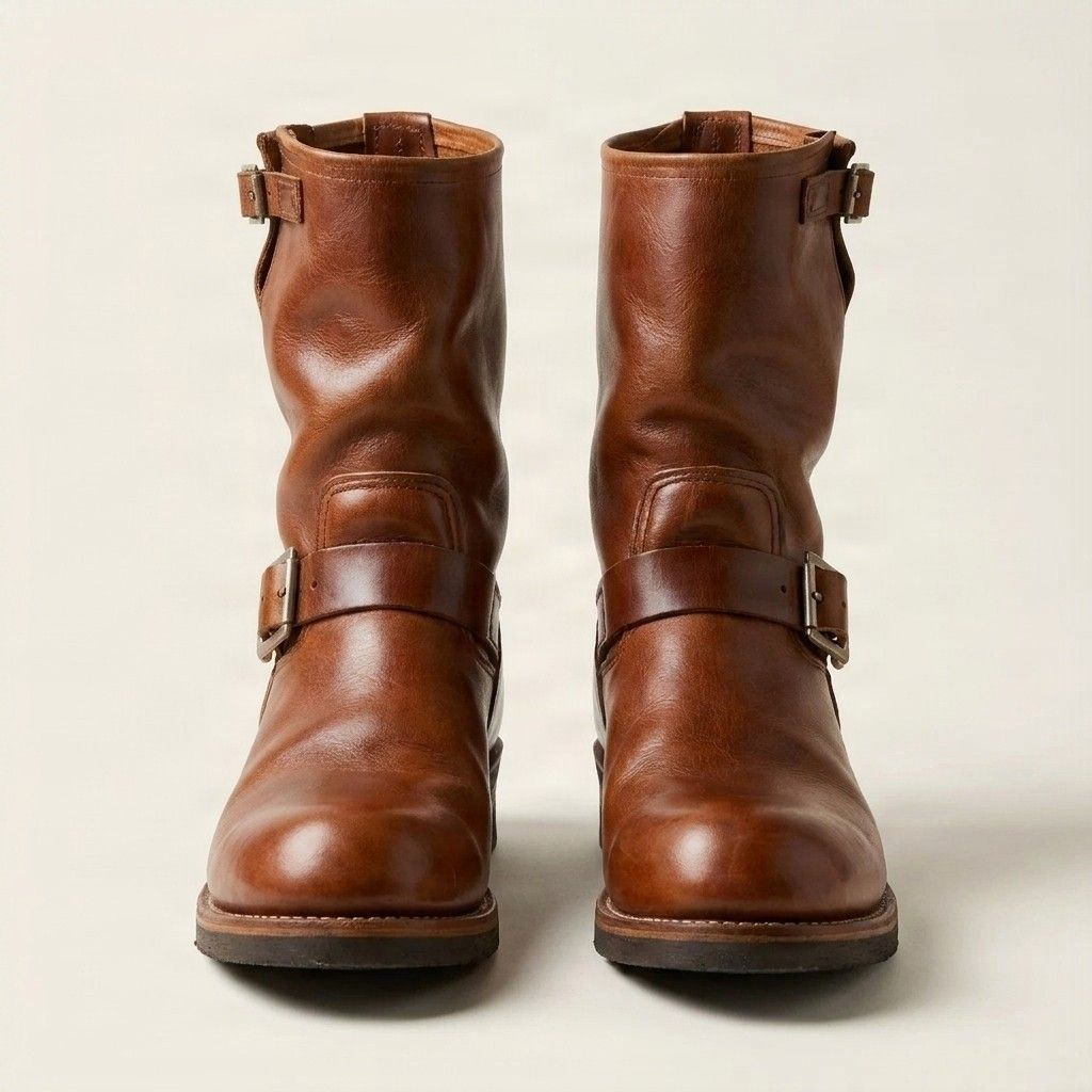 Cognac leather engineer boots