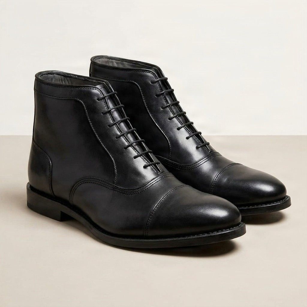 Black leather dress boots cap toe five
