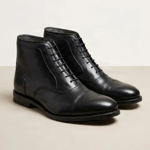 Black leather dress boots cap toe five