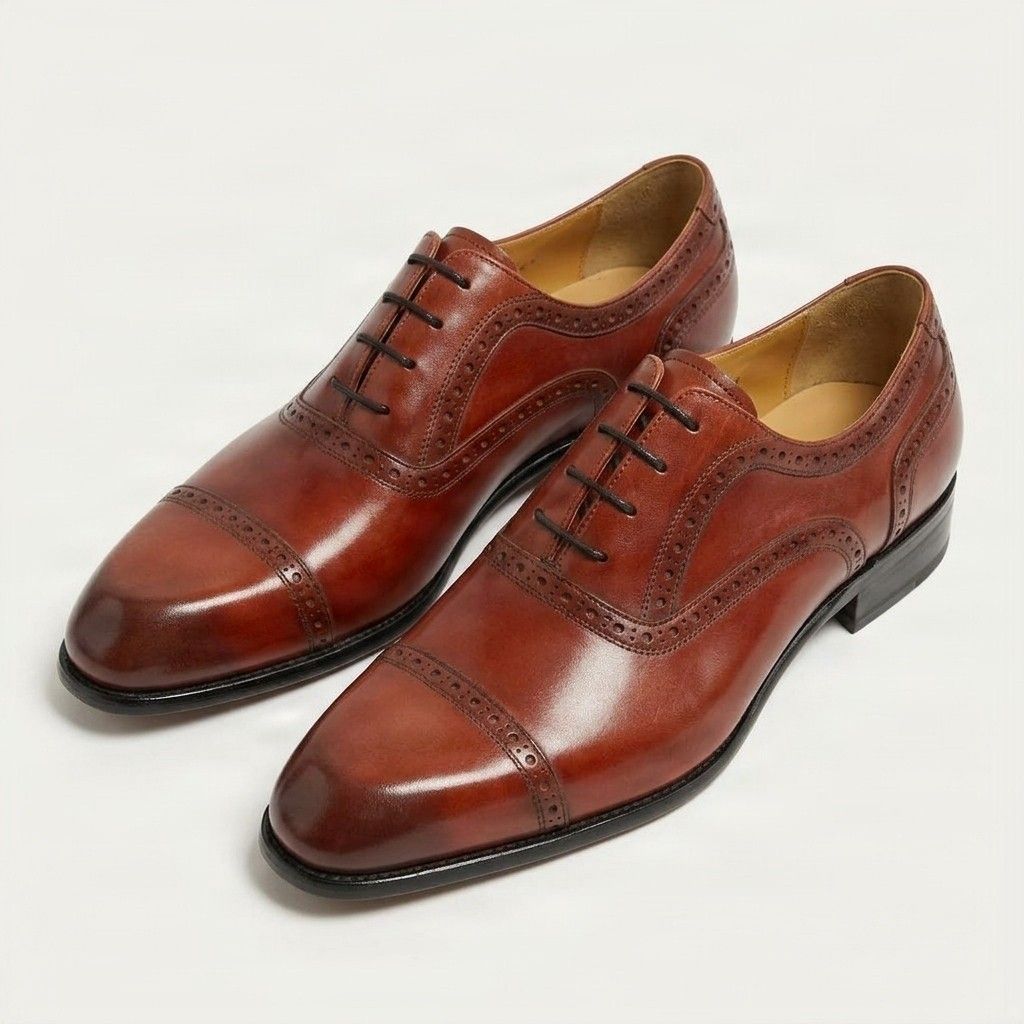 Brown leather cap toe brogues shoes