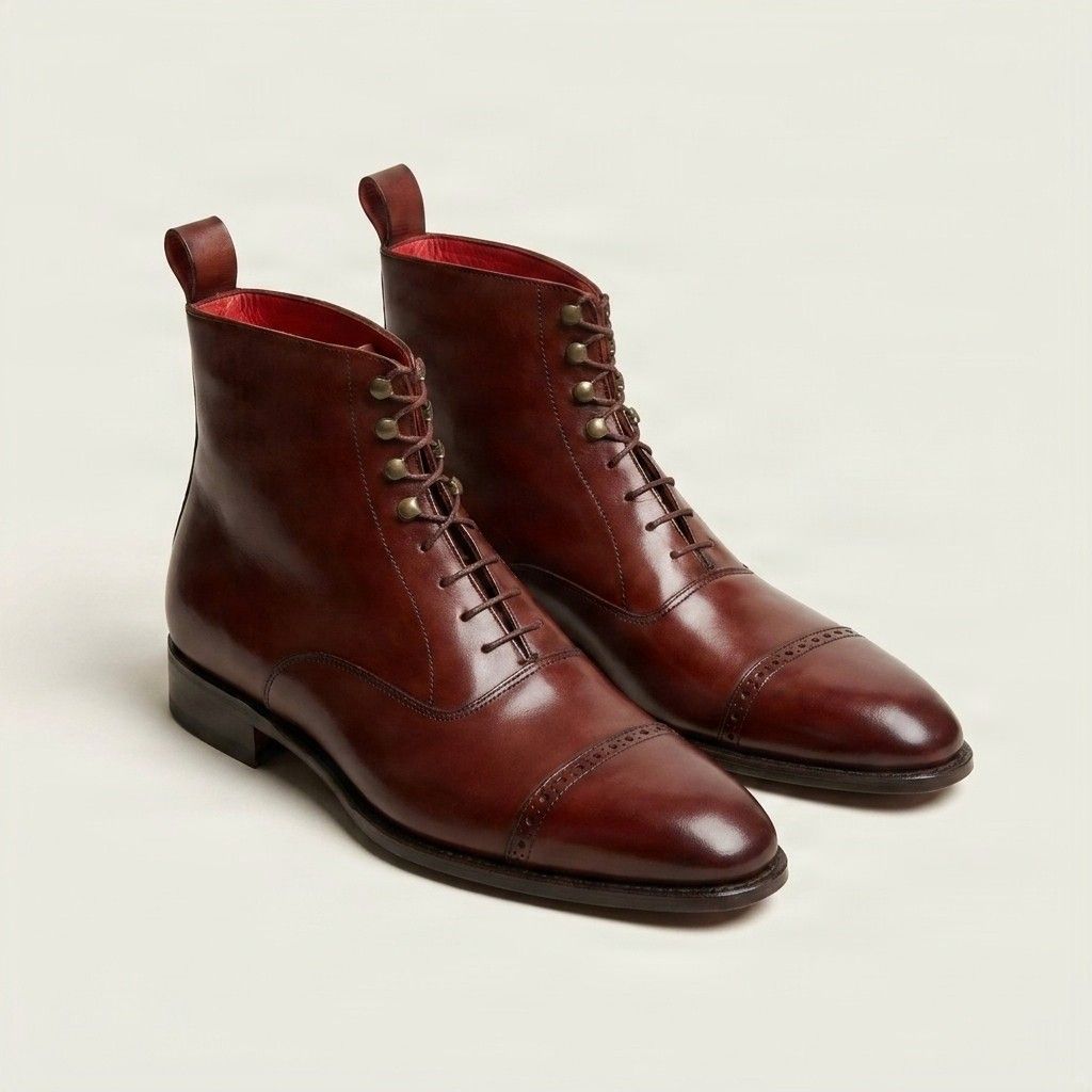 Burgundy leather dress boots