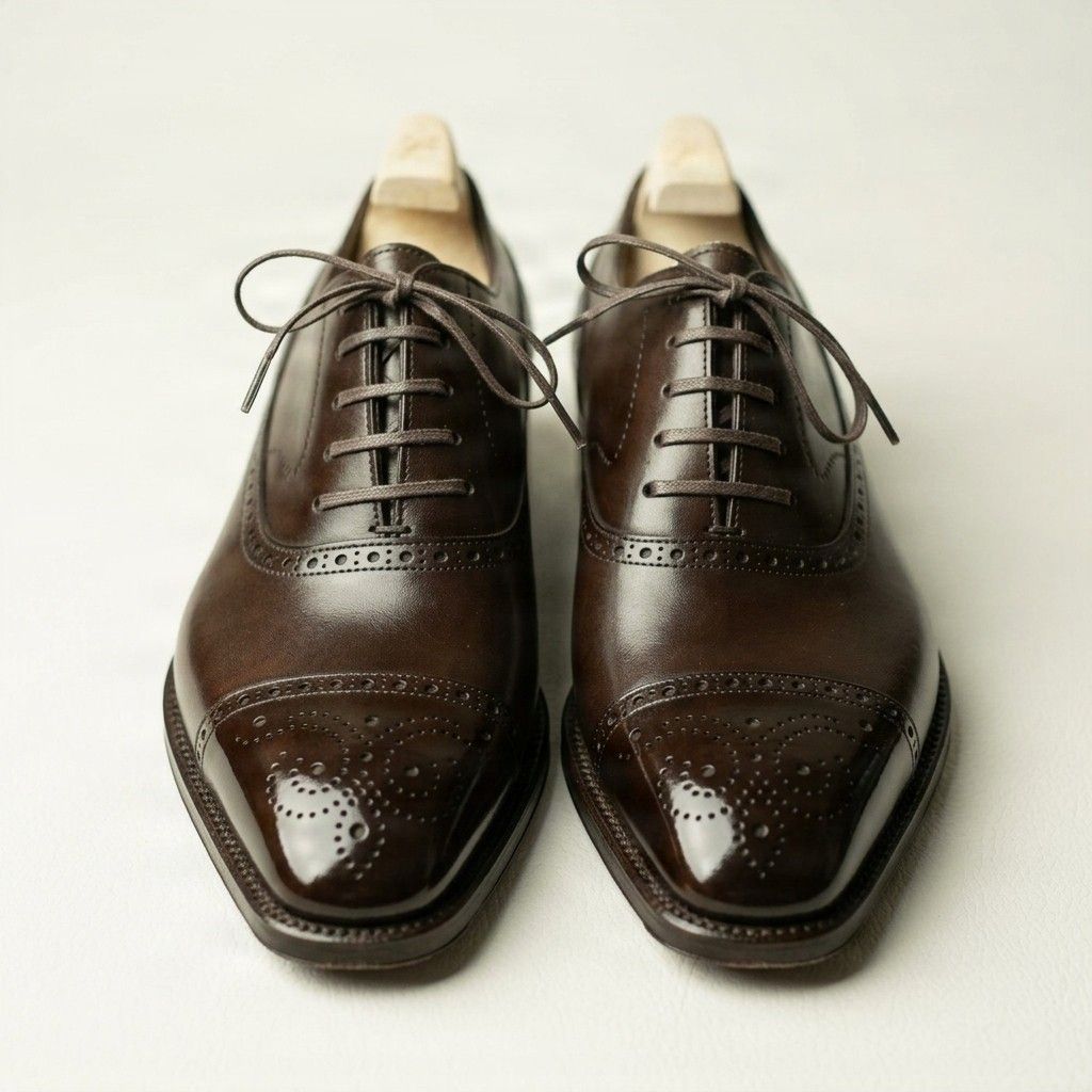 Brown leather oxford brogue shoes