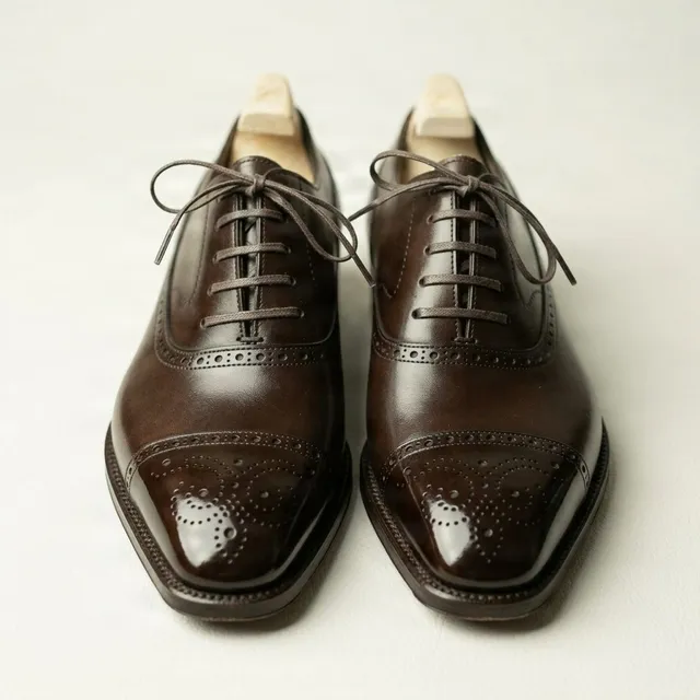 Brown leather oxford brogue shoes