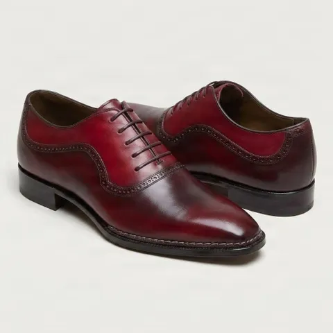 Red leather oxford shoes