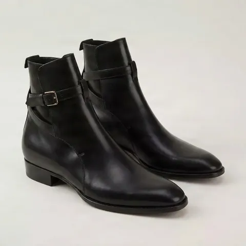Black leather jodhpur boots pointed toe buckle