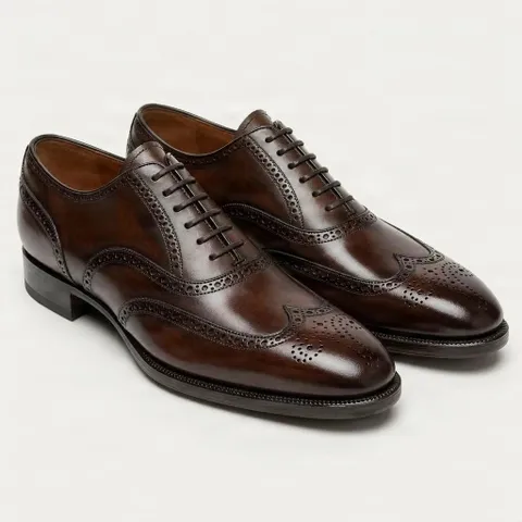 Brown wingtip brogues leather shoes