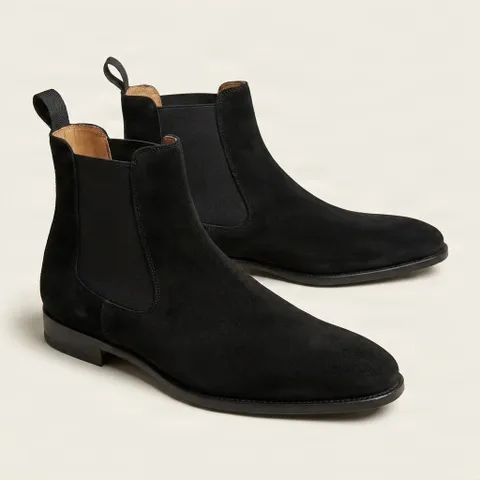 Black suede chelsea boots pull tab