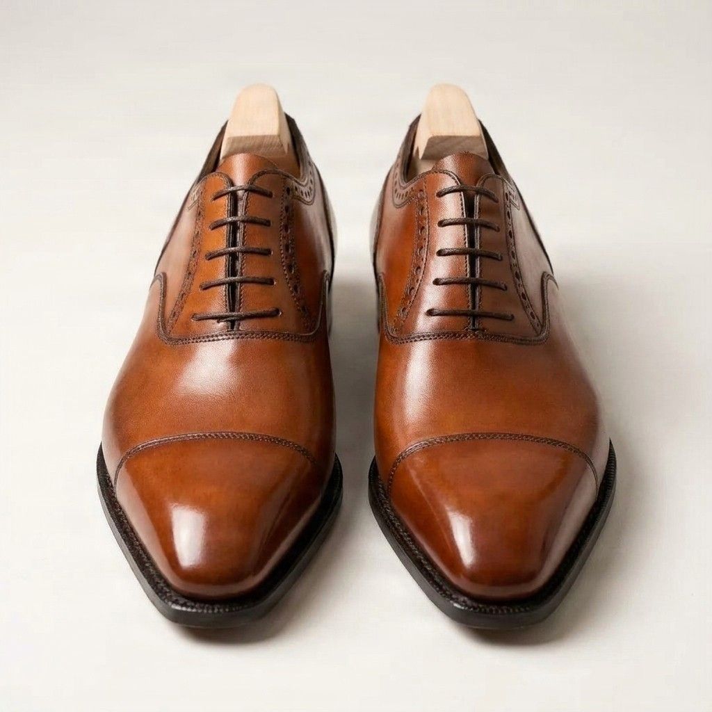 Brown leather oxford cap toe shoes